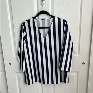 Navy and White Striped Women's Top